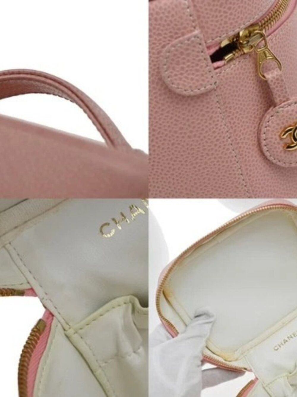 CHANEL CC Logo Cosmetic Vanity Hand Bag Grained Calfskin Leather Pink 674RP132 - Picture 9 of 16